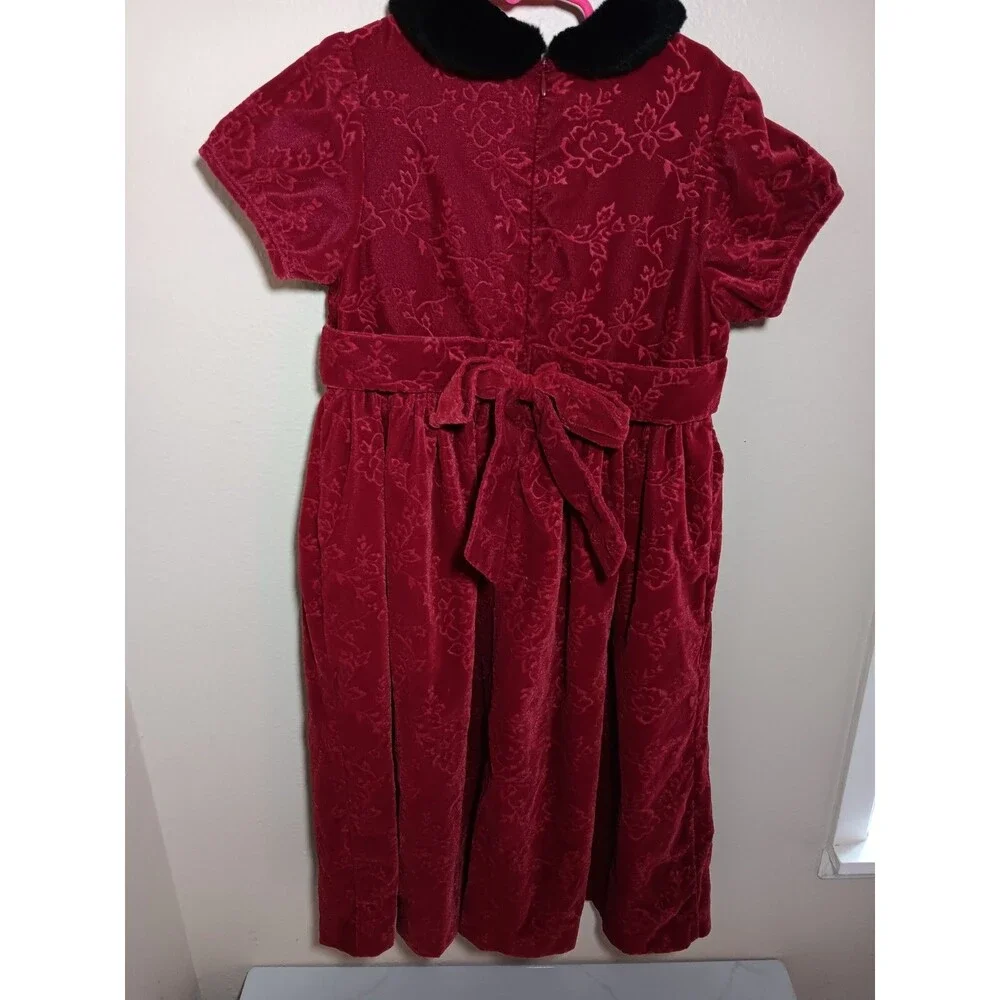 Gymboree Girls Red Crushed Velvet Dress with Faux-Fur Peter Pan Collar 3XL  8yrs